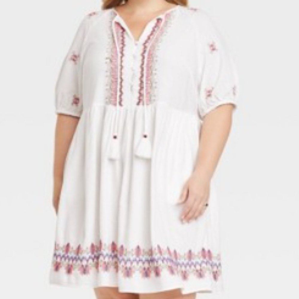 Knox Rose Embroidered Dress Rose White Size 4X Brand New With Tag